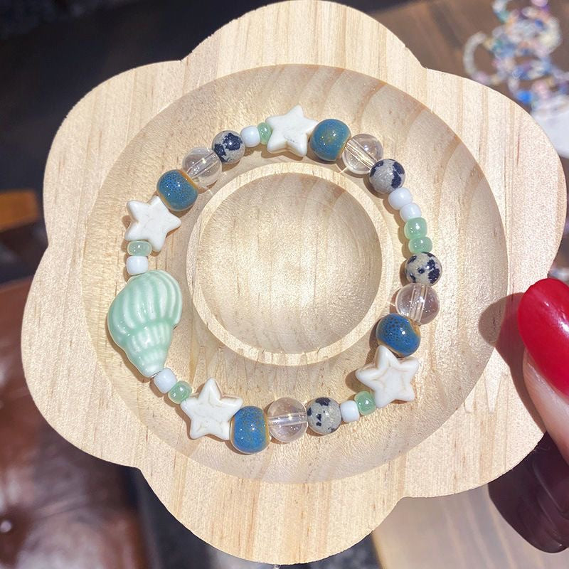 Sea Shell & Starstack Pastel Beaded Bracelet Set — Stackable Beach Charm Bracelets