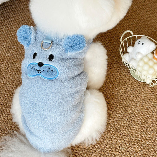 Arctic Plush Winter Vest for Small Dogs Under 20 lbs - Cozy Fleece Thermal Jacket with Fun Animal Designs (Pink Pig & Blue Dog)