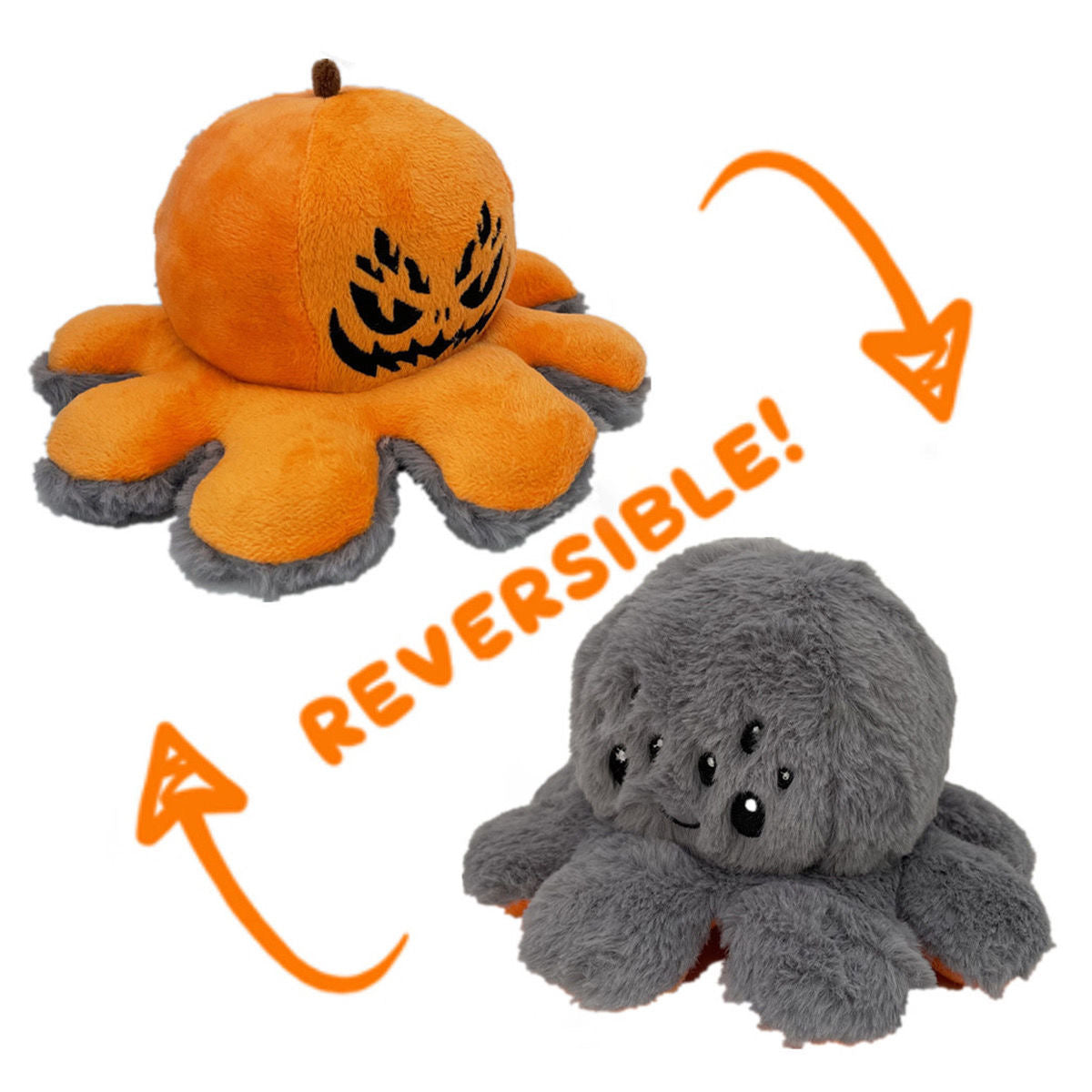 Reversible Halloween Mood Octopus Plush - 20cm Flip Pumpkin & Spider Cute Reversible Plushie | Halloween Stuffed Toy | Gift